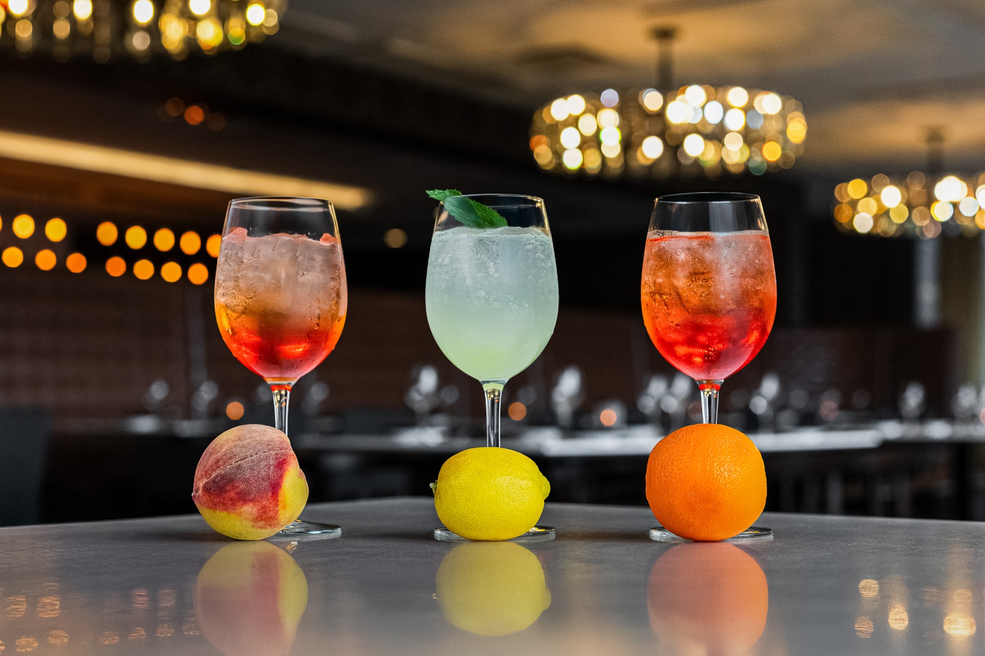 Trio of spritz cocktails at the bar